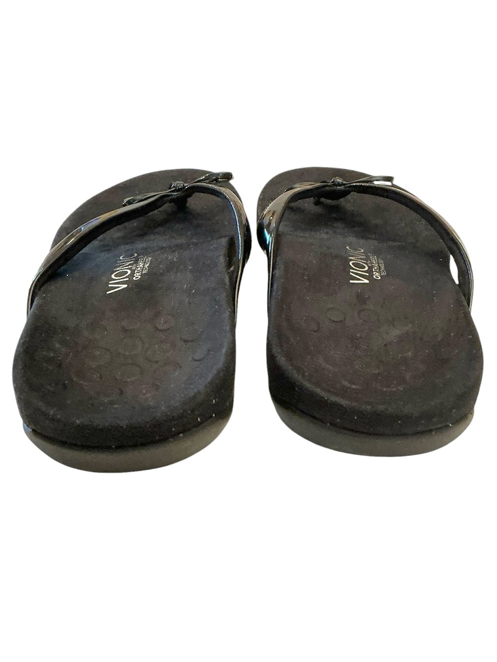 Vionic  Bella II Black Patent Bow Toe-Post Thong Slip on Ortho Sandal Sz-10 Wide - Picture 8 of 15